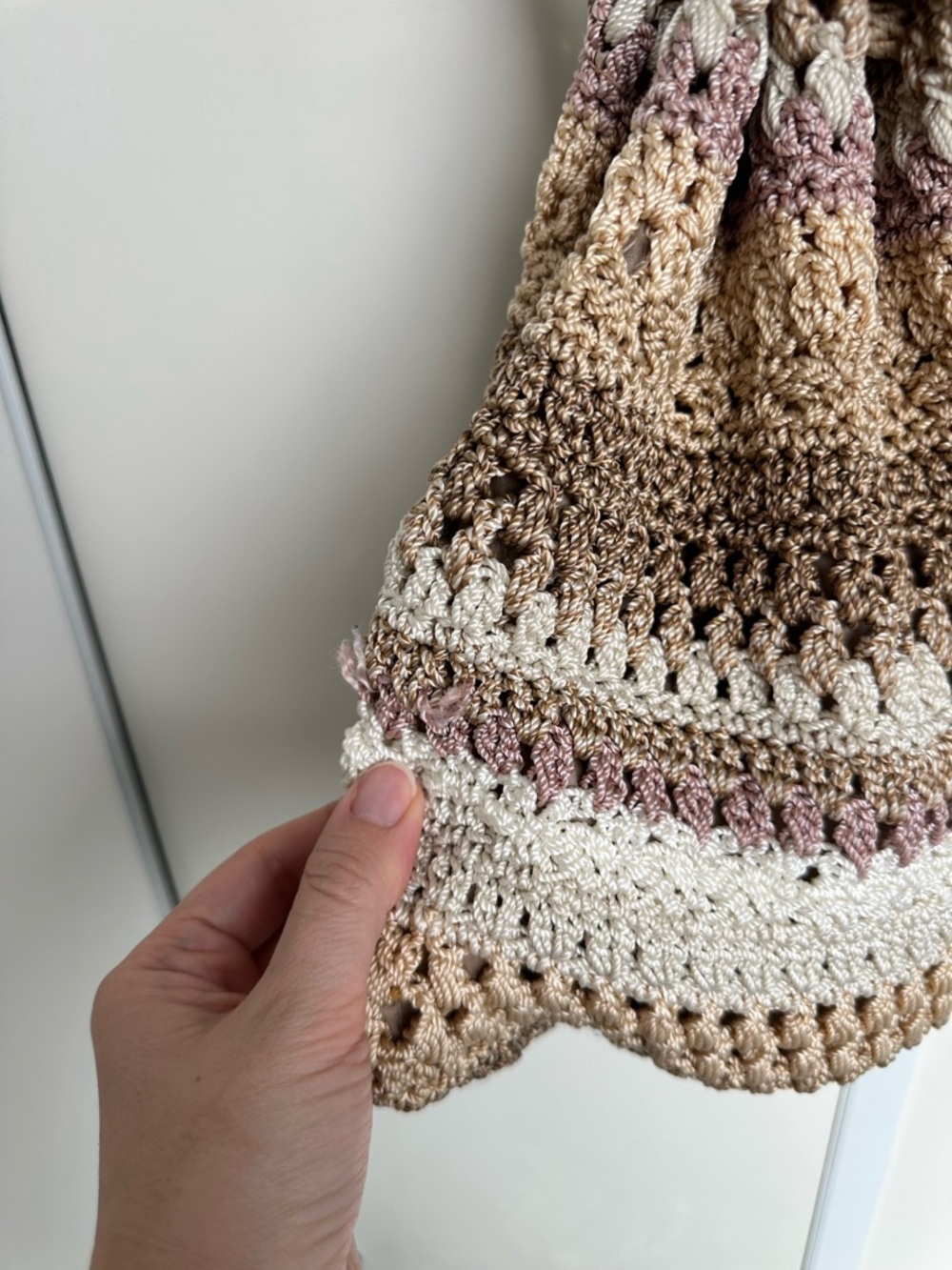 The Sak | Boho Janet Crochet Drawstring Shoulder Bag Neutral Stripes | AS IS - Picture 5 of 16